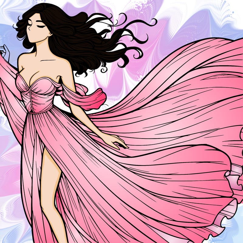 realistic woman in dress flowing the the wind