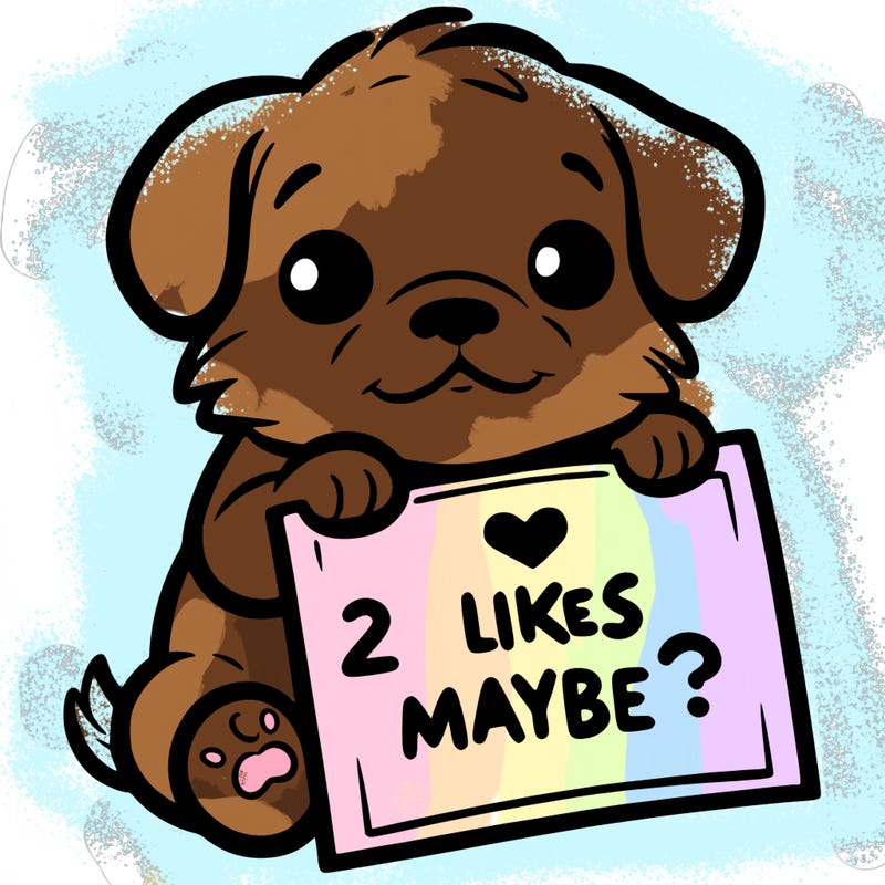 a puppy holding a sign that says 2 likes maybe?