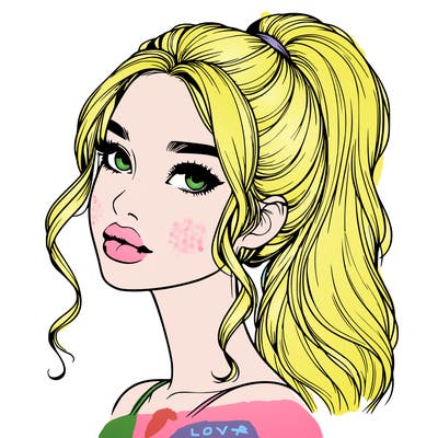 realistic girl with a ponytail on her hair and lips