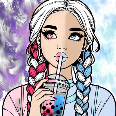 realistic girl with braided hair drinking boba