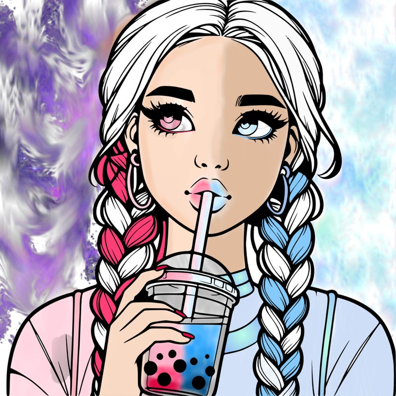 realistic girl with braided hair drinking boba