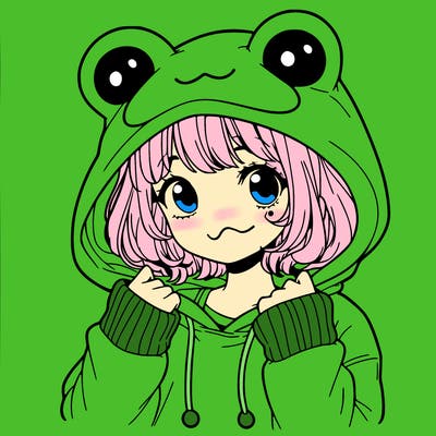 a cute teenage girl wearing a frog hoodie