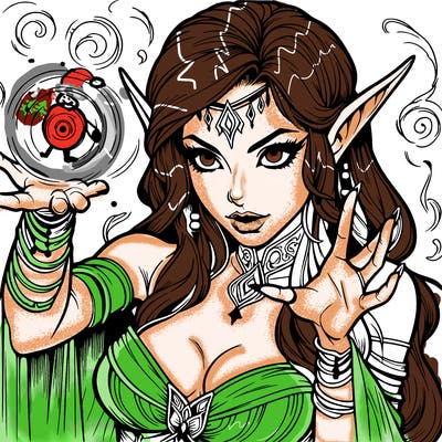 realistic scary beautiful elf sorceress casting spell