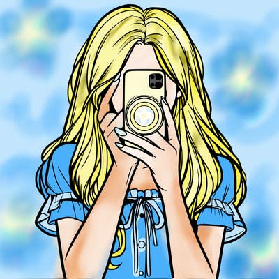 a realistic girl holding her phone taking pictures