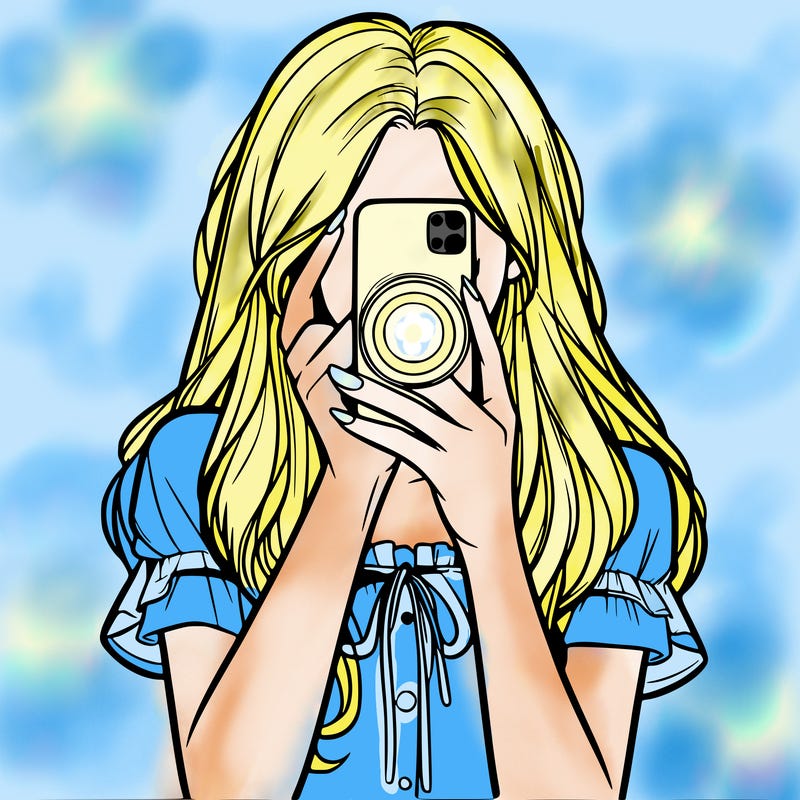 a realistic girl holding her phone taking pictures