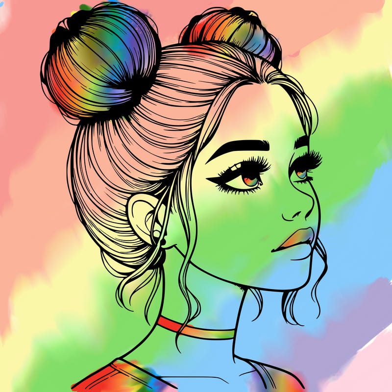 realistic girl with buns on the top of her head