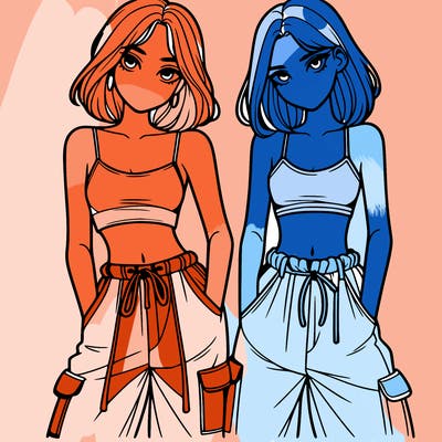 two girls with crop top with baggy pants