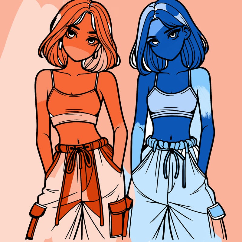 two girls with crop top with baggy pants
