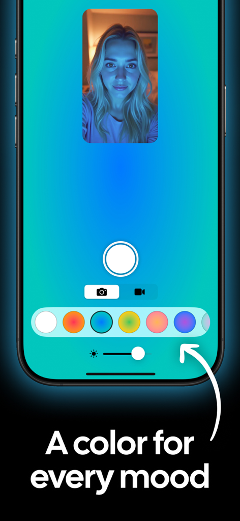 Litty Cam Selfie: LumiCam - LumiCam app interface displaying various color light tone options for low light selfies