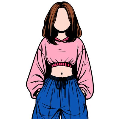 realistic girl faceless with baggy pants and a crop top