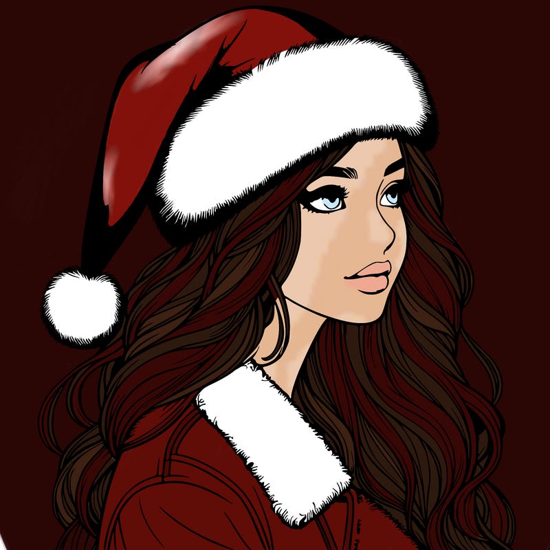 realistic girl in santa hat