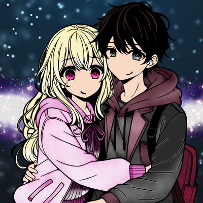 anime girl and boy hugging