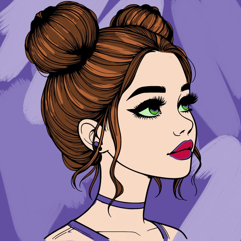 realistic girl with buns on the top of her head