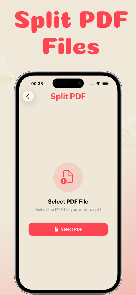 PDF 병합 및 분할 도구 앱의 PDF 문서 분할 iPhone 화면