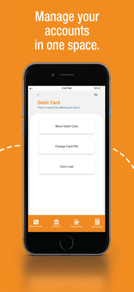 BankOn ZICB App - Pantalla de la App BankOn ZICB para administrar la configuración de la tarjeta de débito, como el bloqueo y los cambios de PIN