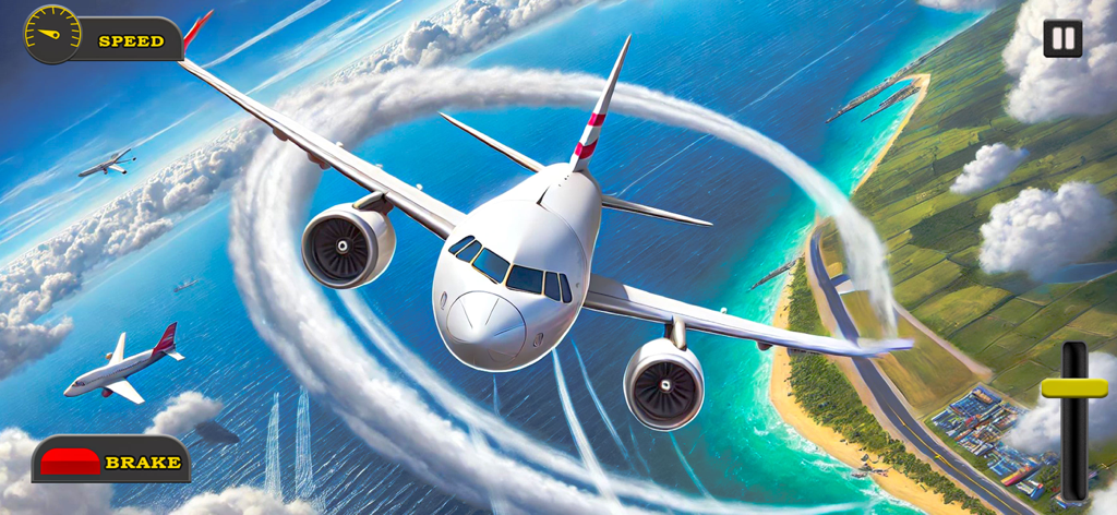 Airplane Simulator Plane Game - Gameplay d'un simulateur d'avion 3D avec un jet de passagers volant au-dessus d'un aéroport côtier