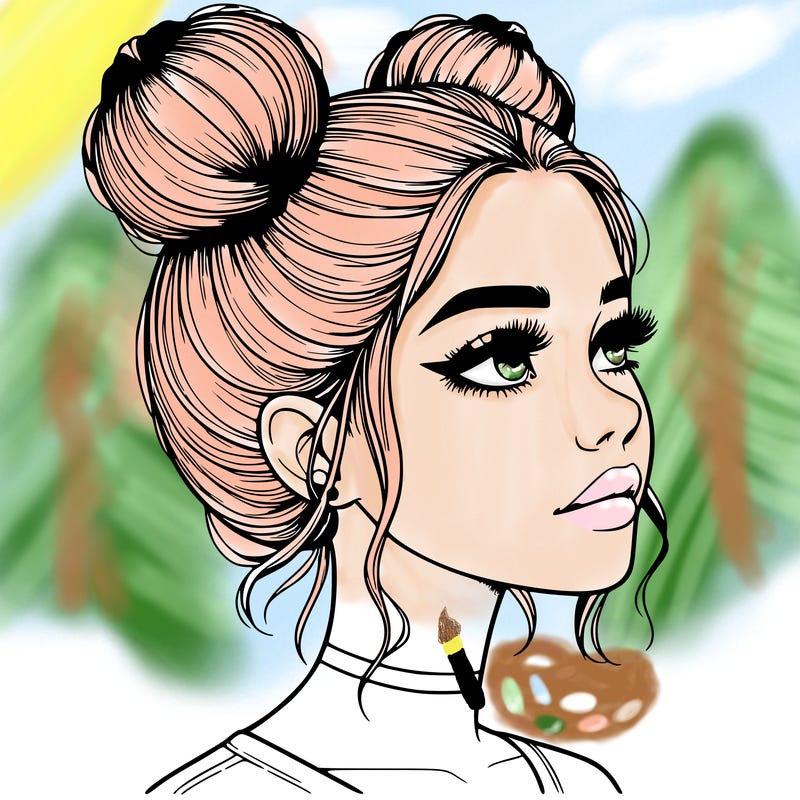 realistic girl with buns on the top of her head