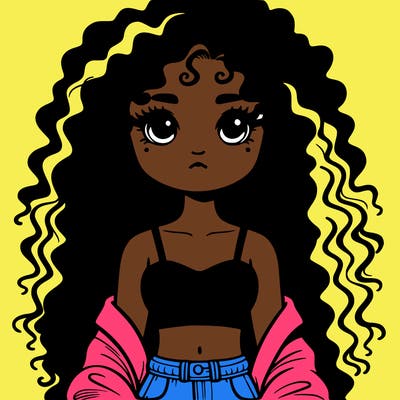 bad girl with crop top and long curly hair