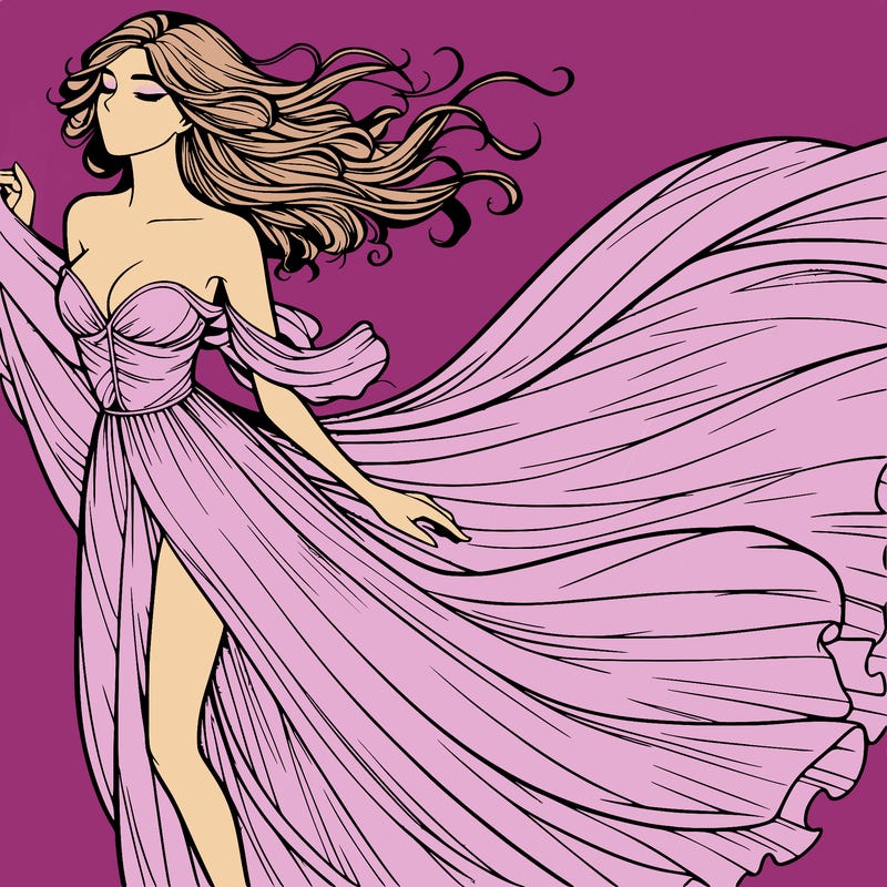 realistic woman in dress flowing the the wind