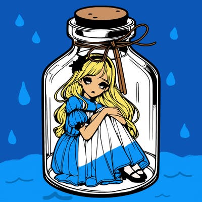 beautiful realistic girl trapped in bottle
