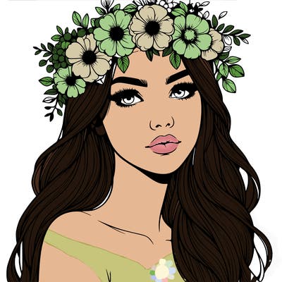 realistic woman with flowers crown