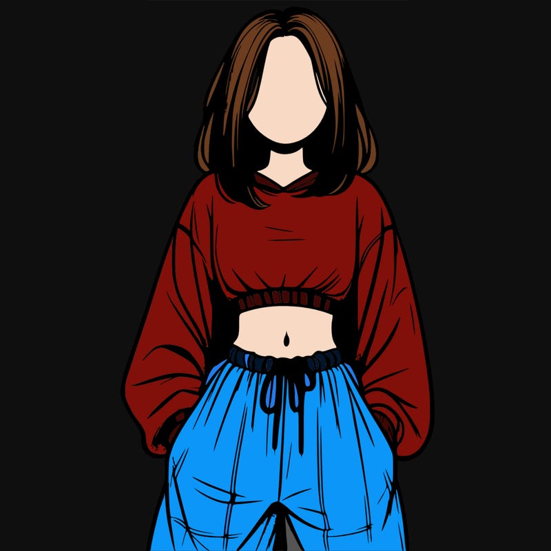 realistic girl faceless with baggy pants and a crop top