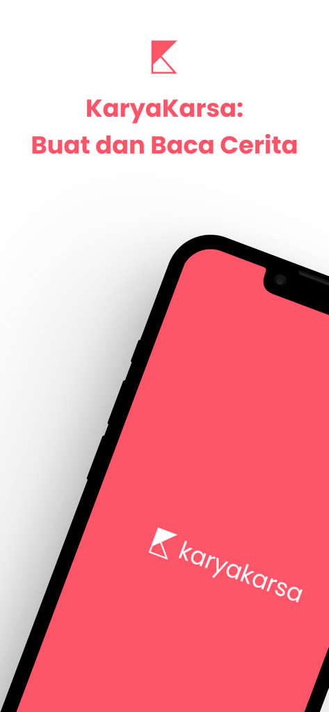 Tela inicial do aplicativo móvel KaryaKarsa mostrando o logotipo e o slogan da marca em um smartphone.