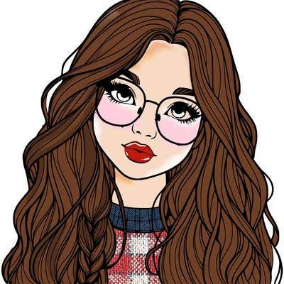 girl with long hair and freckles and glasses realistic