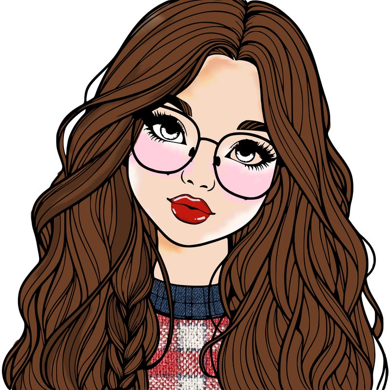 girl with long hair and freckles and glasses realistic