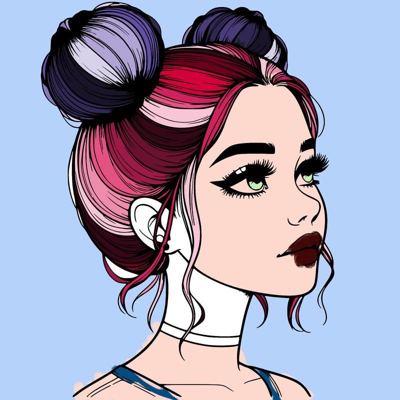 realistic girl with buns on the top of her head