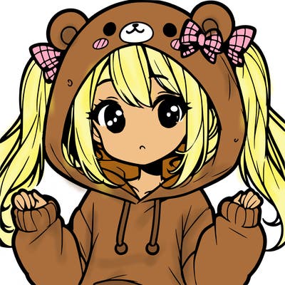 cute anime girl with ponytails and a cute bear hoodie