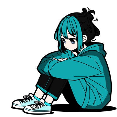 sad anime girl sitting alone