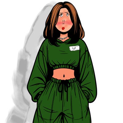 realistic girl faceless with baggy pants and a crop top