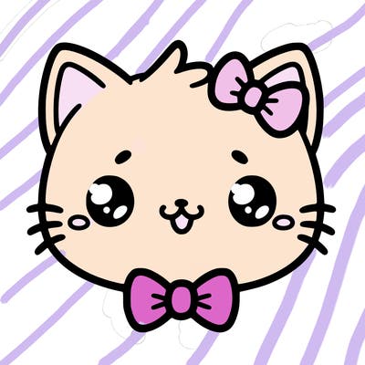 kawaii cat with a bow tie hanging from his ear