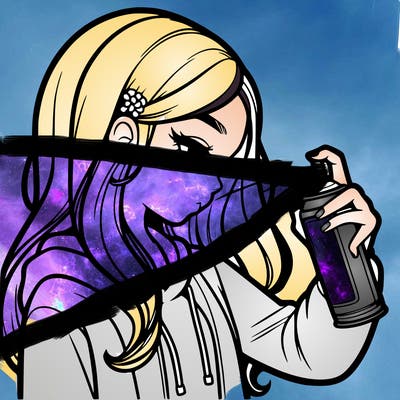 a realistic girl spray painting