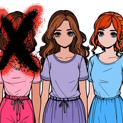 three realistic girls standing up