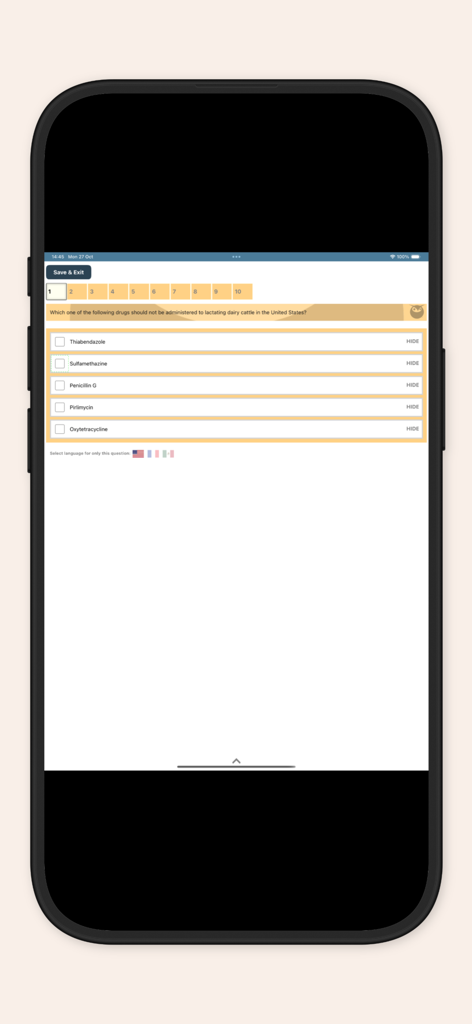 A multiple choice practice question on the ZukuReview app for veterinary exam preparation.