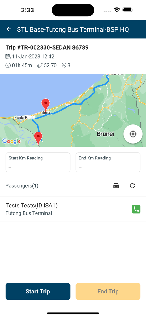 iLogistics Go - Interface of the iLogistics Go app showing trip details and a route map for industrial logistics