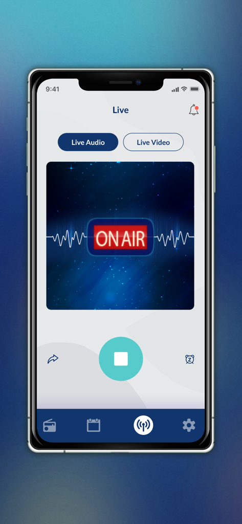 Almalak Radio - Almalak Radio app live audio streaming screen with an On Air graphic and playback controls.