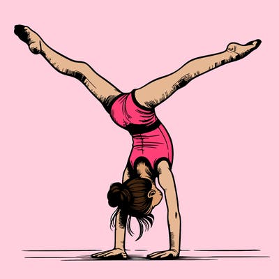 realistic gymnastic hand stand girl in four splits