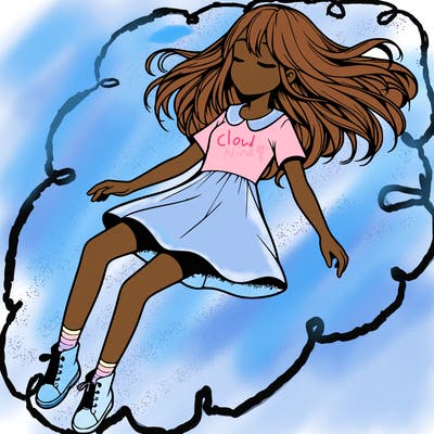 realistic girl floating