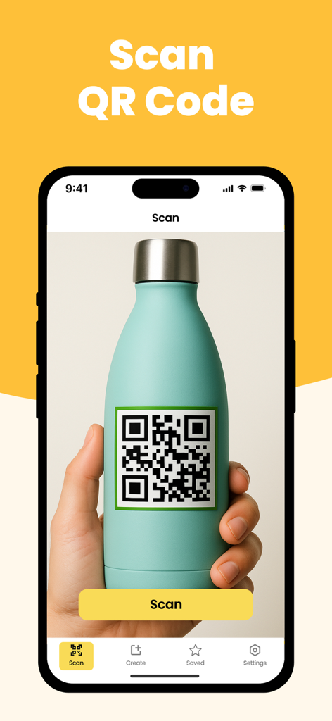 QR & Barcode Scanner Max - QR and Barcode Scanner Max app interface scanning a QR code on a water bottle