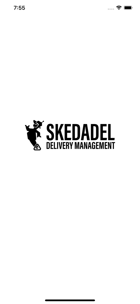 Splash screen of the Skedadel Driver app featuring the logo and delivery management mascot.