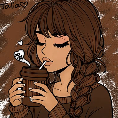 realistic girl drinking coffee
