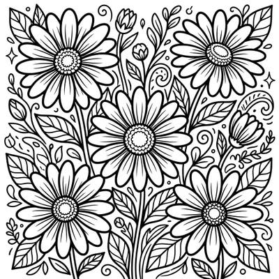 Discover the joy of coloring with this vibrant page featuring cheerful yellow daisies, thoughtfully designed for seniors. Its large print and clear outlines make for a relaxing and accessible creative experience.