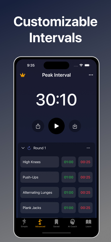 Interval Timer HIIT Workout - Interface of the Interval Timer HIIT Workout app showing customizable exercise rounds and timings