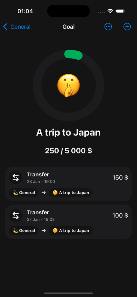 Saro: Money Manager - Saro app savings goal progress for a trip to Japan