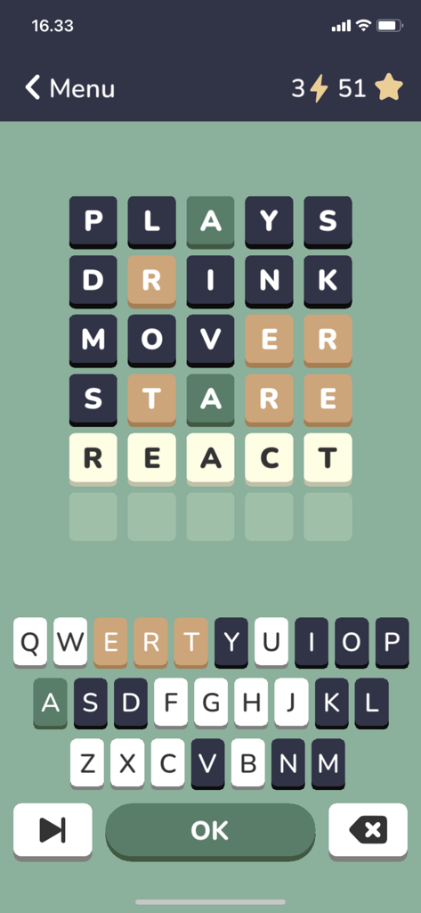 Ordle - Ordle word puzzle game interface showing a five letter word challenge