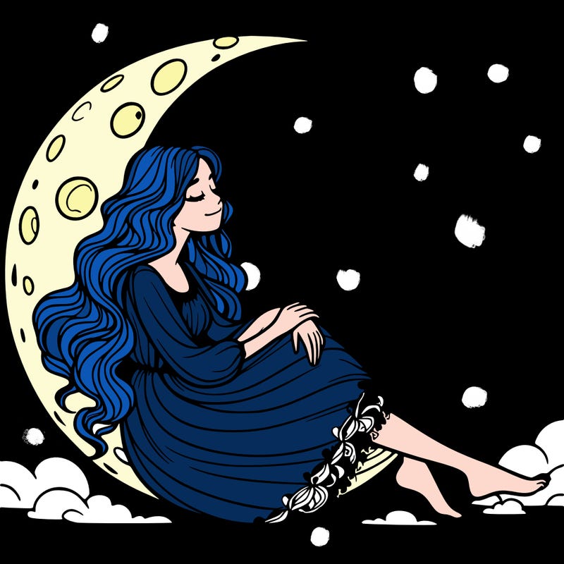beautiful woman sitting on the moon