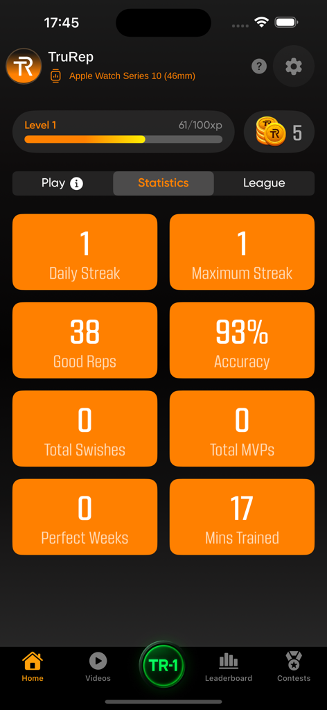 TruRep Basketball Shot Trainer - TruRepバスケットボールアプリの統計ダッシュボード、シュート精度、デイリー streaks、トレーニングの進捗状況を表示